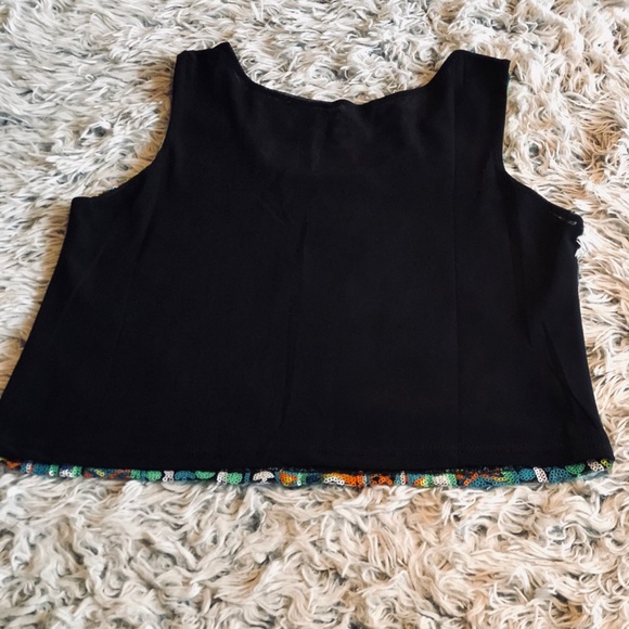 Multi-Colored Sequin Aztec Sleeveless Crop Top - Picture 5 of 7
